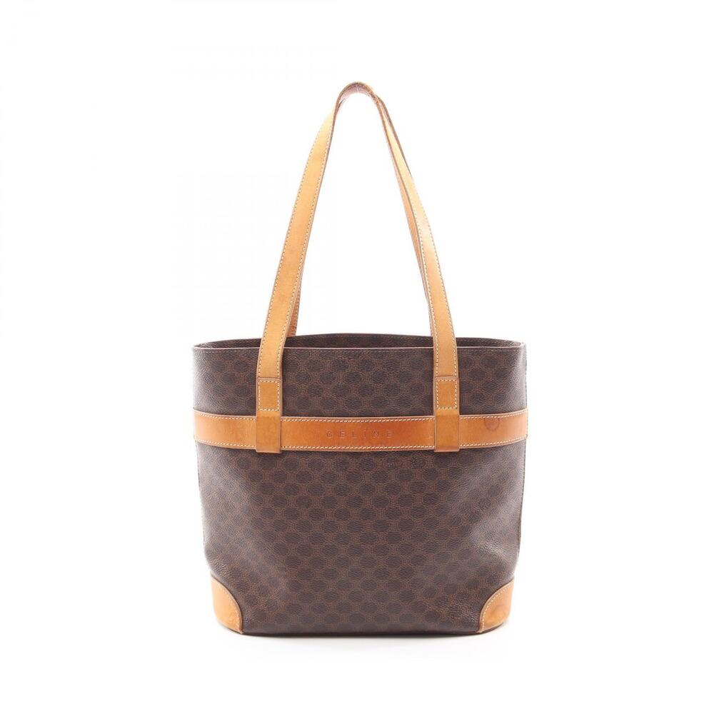 Celine Macadam Tote Bag Canvas Leather Brown